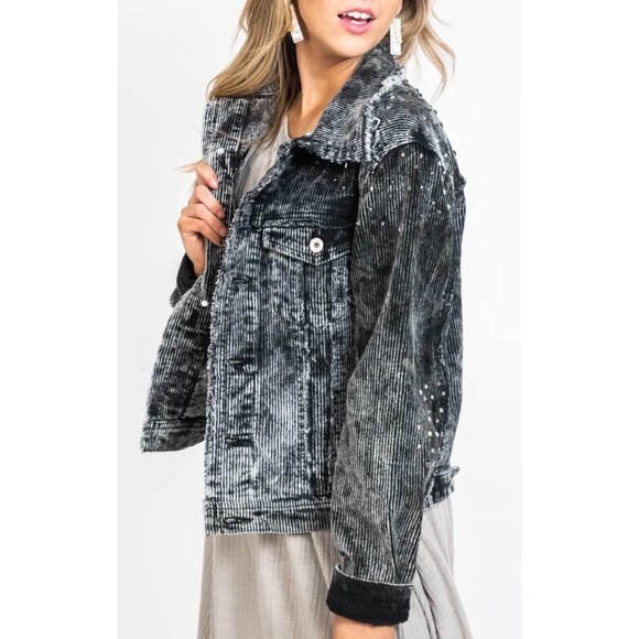 POL Black Vintage Washed Studded Corduroy Jacket - Picture 7 of 8